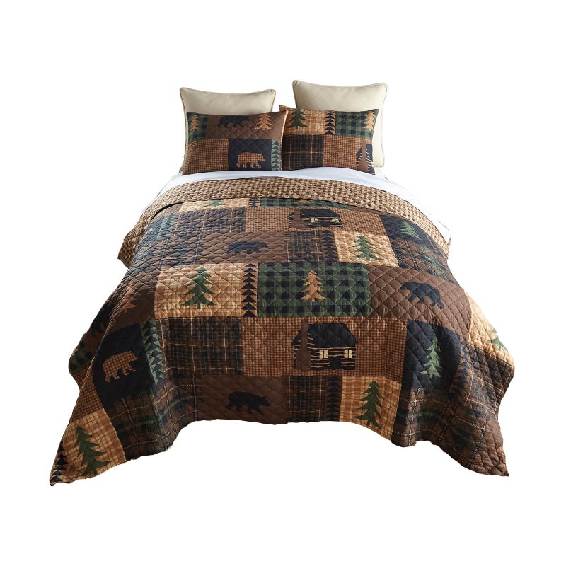 Donna Sharp King Bedding Set - 3 Piece - Brown Bear Cabin Lodge Quilt Set with King Quilt and Two King Pillow Shams - Machine Washable - Image 2